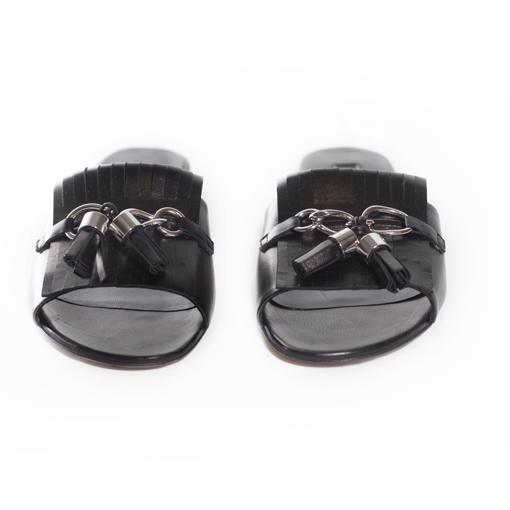 Italian Black Leather Tassel Flat